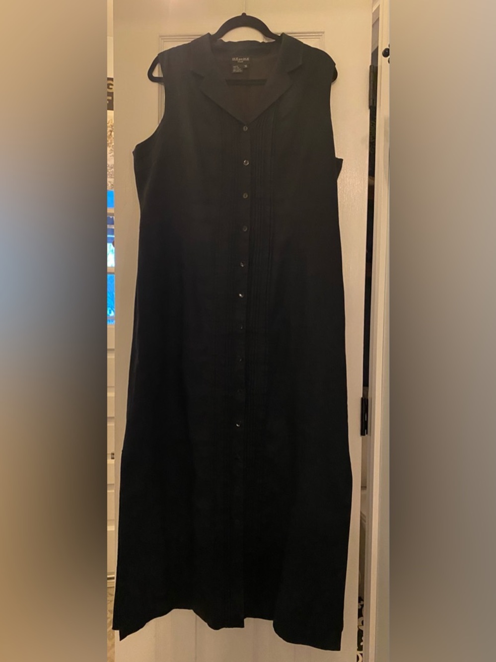 Due Per Due Veste Size 16 Black Linen Sleeveless Button-Front Maxi Dress Y2K